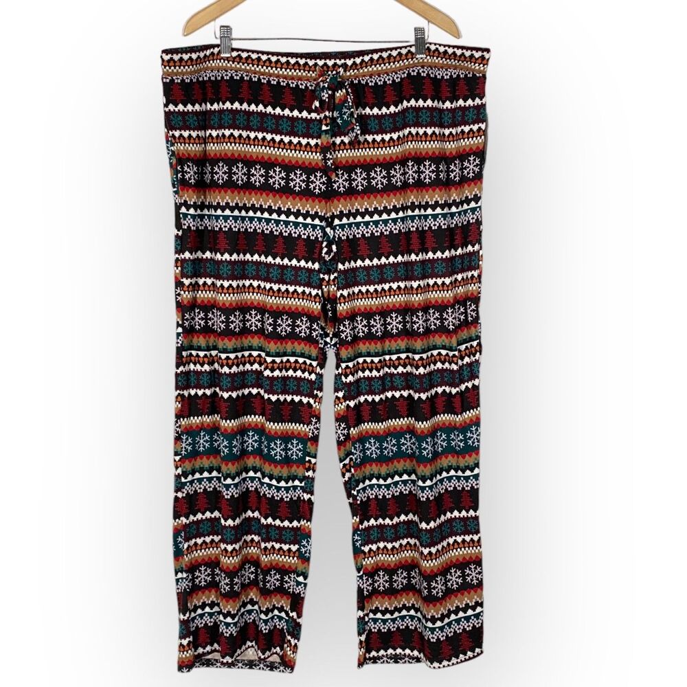 Joyspun Womens Pajama Pants 2X Holiday Wide Leg Fair Isle Christmas Pockets Soft